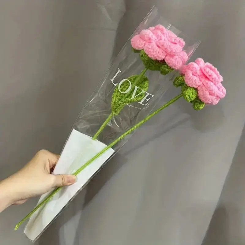 Crochet Rose Bouquet – Handmade Single Stem Flowers with Gift Wrap, Mixed Colors, 6 or 12 Stems, Forever Rose Gift - Image 6