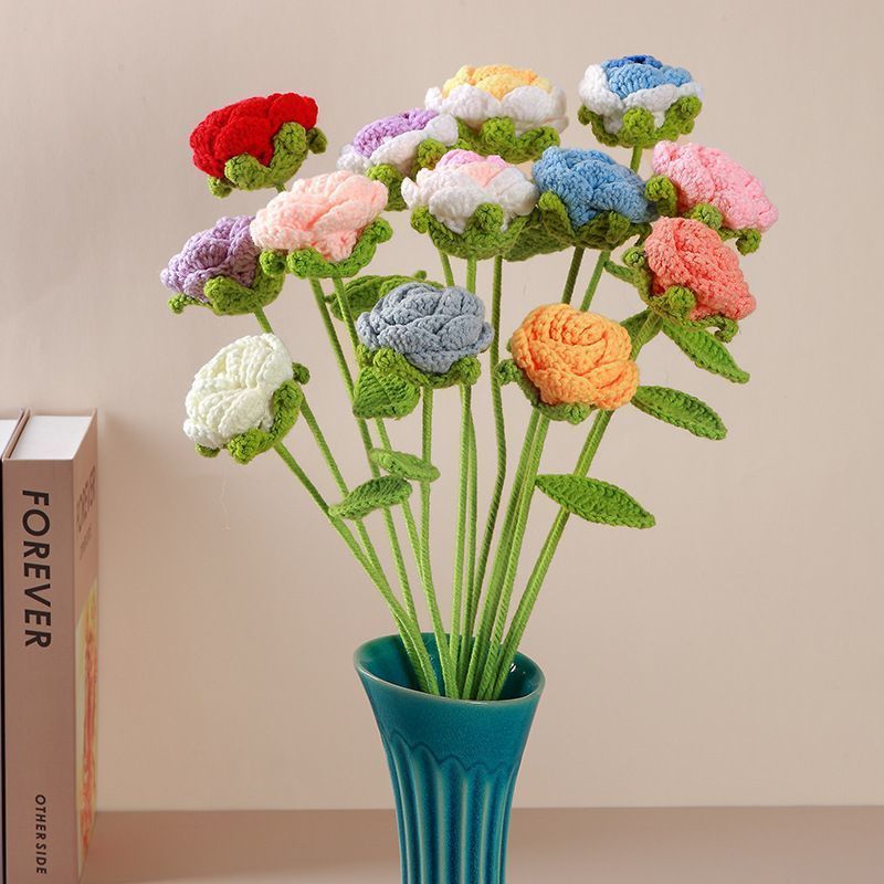 Crochet Rose Bouquet – Handmade Single Stem Flowers with Gift Wrap, Mixed Colors, 6 or 12 Stems, Forever Rose Gift - Image 10