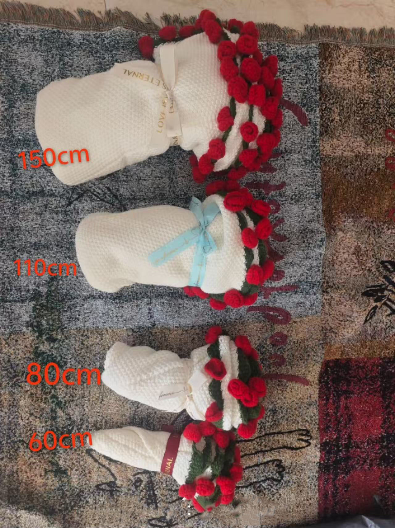 Crochet Rose Bouquet Blanket – Handmade 2-in-1 Floral Shawl Wrap, Warm Throw for Weddings & Gifts, Multiple Sizes - Image 6