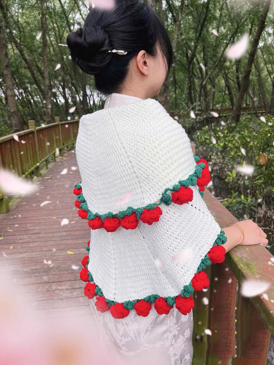 Crochet Rose Bouquet Blanket – Handmade 2-in-1 Floral Shawl Wrap, Warm Throw for Weddings & Gifts, Multiple Sizes - Image 9