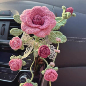 Handmade Crochet Rose Car Vent Clip – Cute Floral Car Accessory with Secure Clip, 8 Colors, Interior Decoration Gift