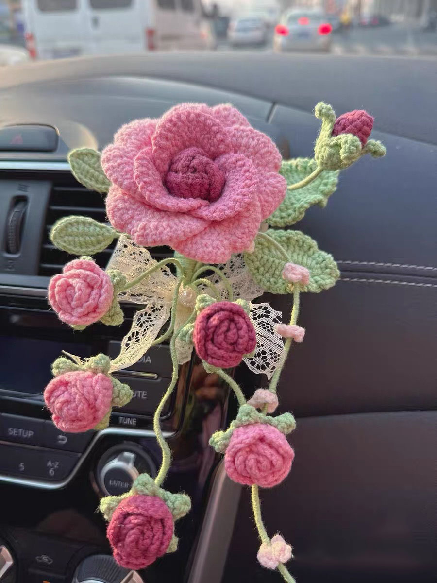 Handmade Crochet Rose Car Vent Clip – Cute Floral Car Accessory with Secure Clip, 8 Colors, Interior Decoration Gift