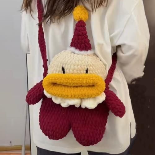 Handmade Crochet Santa Claus Crossbody Bag – Cute Big Mouth Santa Purse with Long Strap, Red, Wine & Green, Christmas Holiday Gift - Image 2