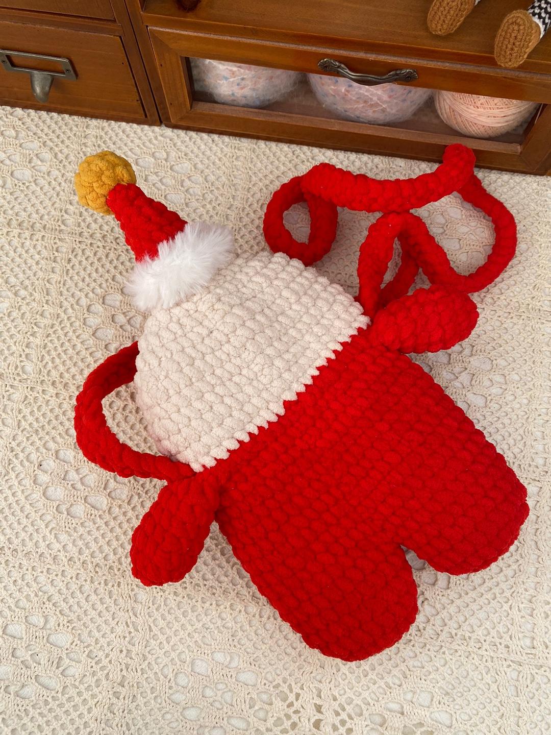 Handmade Crochet Santa Claus Crossbody Bag – Cute Big Mouth Santa Purse with Long Strap, Red, Wine & Green, Christmas Holiday Gift - Image 3