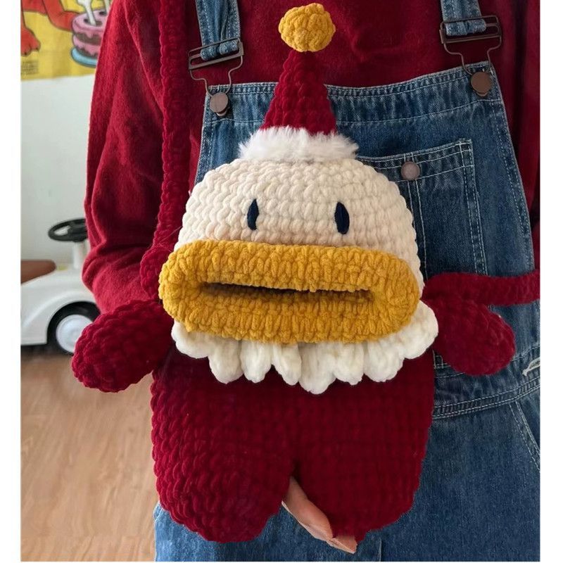 Handmade Crochet Santa Claus Crossbody Bag – Cute Big Mouth Santa Purse with Long Strap, Red, Wine & Green, Christmas Holiday Gift - Image 8