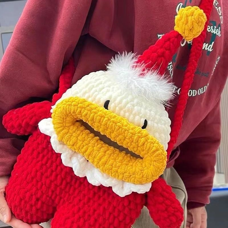 Handmade Crochet Santa Claus Crossbody Bag – Cute Big Mouth Santa Purse with Long Strap, Red, Wine & Green, Christmas Holiday Gift - Image 9