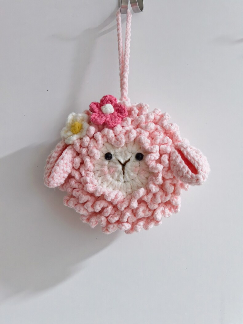 Handmade Crochet Sheep Cup Holder | 2-in-1 Pink Lamb Charm & Bottle Bag - Image 2