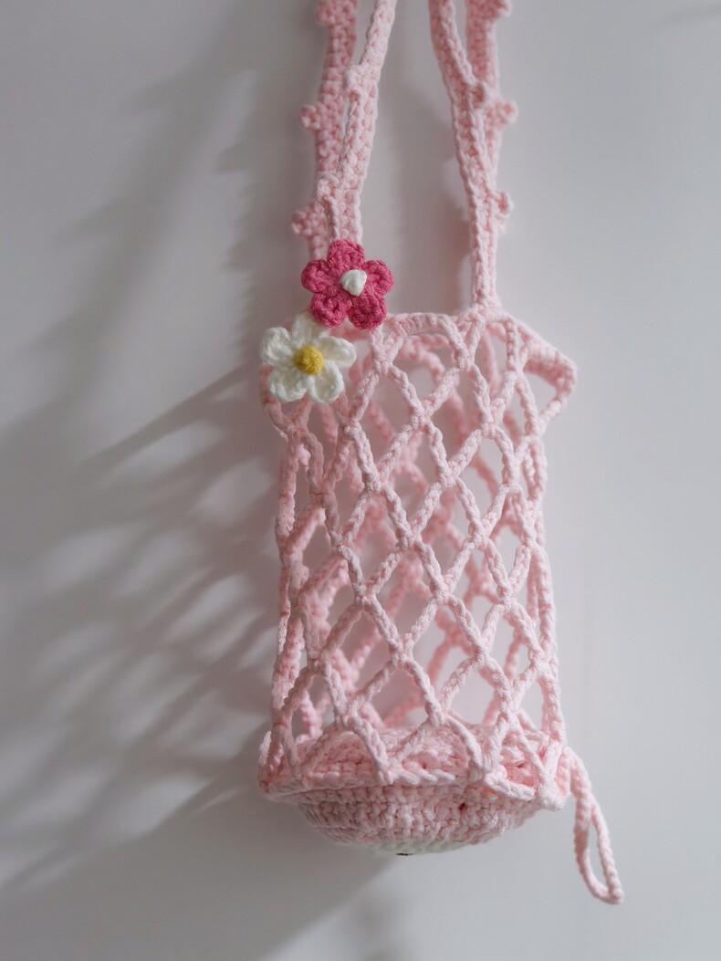 Handmade Crochet Sheep Cup Holder | 2-in-1 Pink Lamb Charm & Bottle Bag - Image 5
