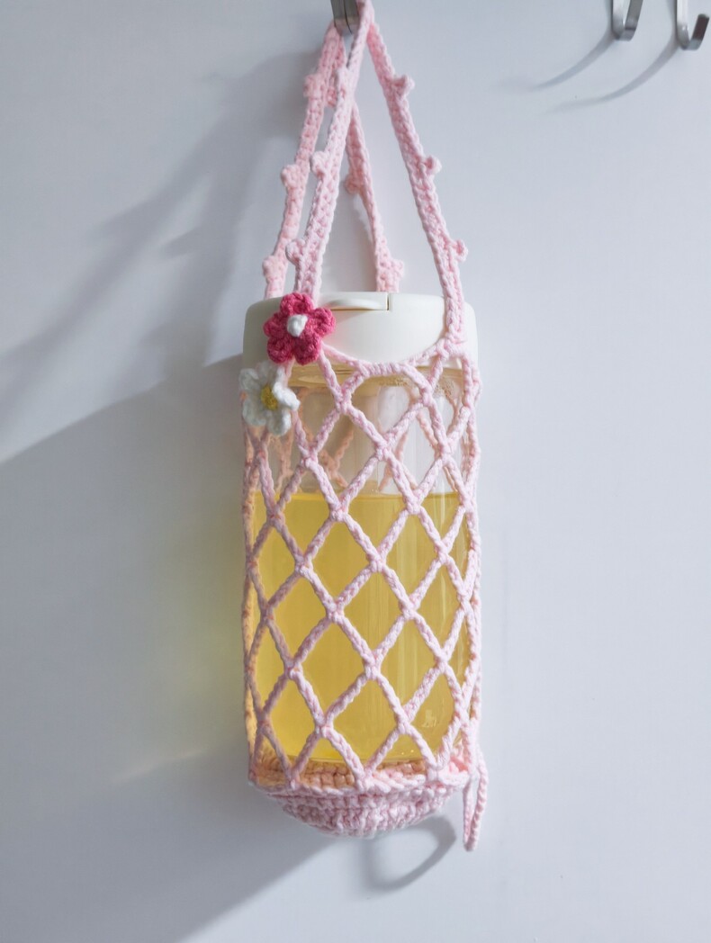 Handmade Crochet Sheep Cup Holder | 2-in-1 Pink Lamb Charm & Bottle Bag - Image 8