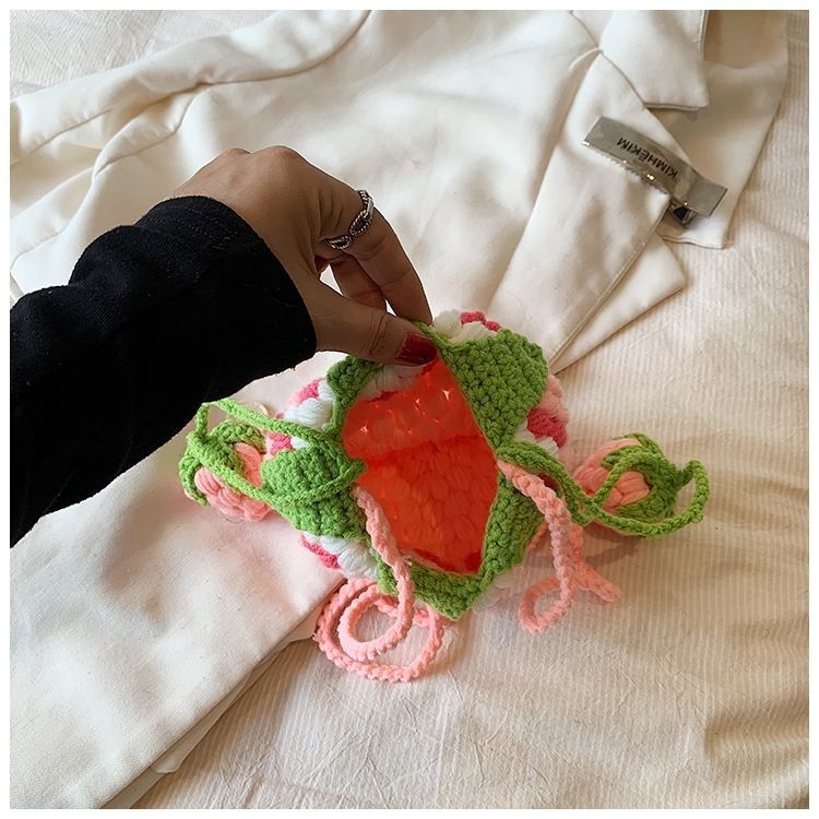 Handmade Crochet Strawberry Crossbody Bag – Cute Toddler & Kids Purse with Long Strap, Pink & Rose Red, Fits Phone, Summer Gift - Image 10