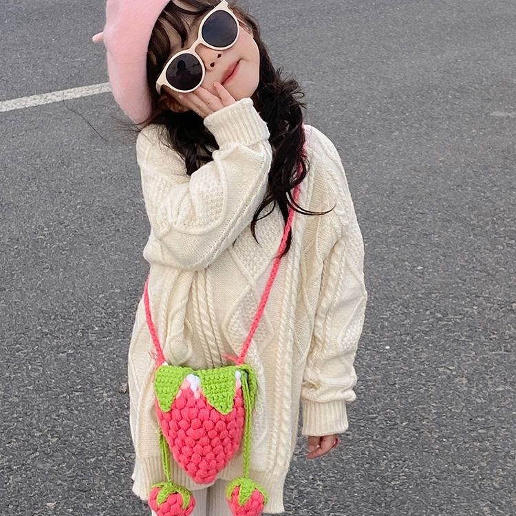 Handmade Crochet Strawberry Crossbody Bag – Cute Toddler & Kids Purse with Long Strap, Pink & Rose Red, Fits Phone, Summer Gift - Image 4