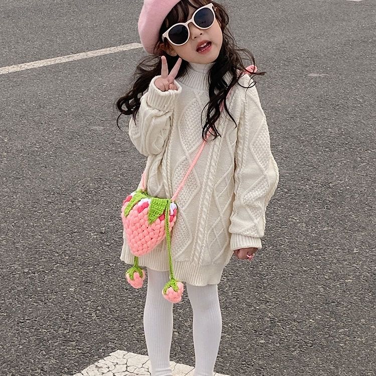 Handmade Crochet Strawberry Crossbody Bag – Cute Toddler & Kids Purse with Long Strap, Pink & Rose Red, Fits Phone, Summer Gift - Image 5