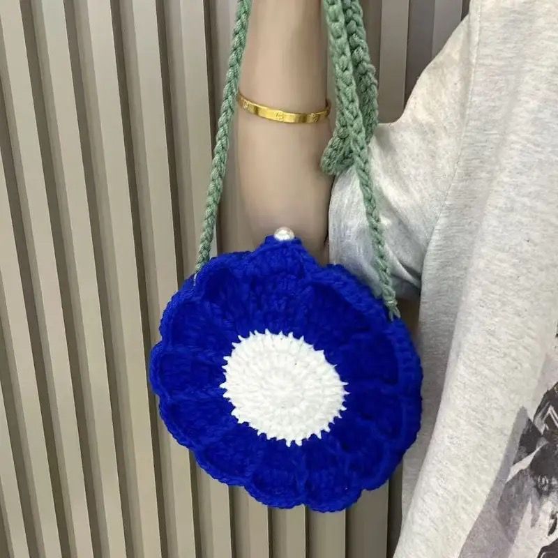 Handmade Crochet Sunflower Crossbody Bag – 17cm Floral Round Purse with Pearl Button, 4 Colors, Cute Mini Bag for Kids & Essentials - Image 8