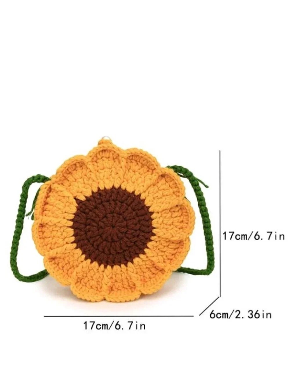 Handmade Crochet Sunflower Crossbody Bag – 17cm Floral Round Purse with Pearl Button, 4 Colors, Cute Mini Bag for Kids & Essentials - Image 9