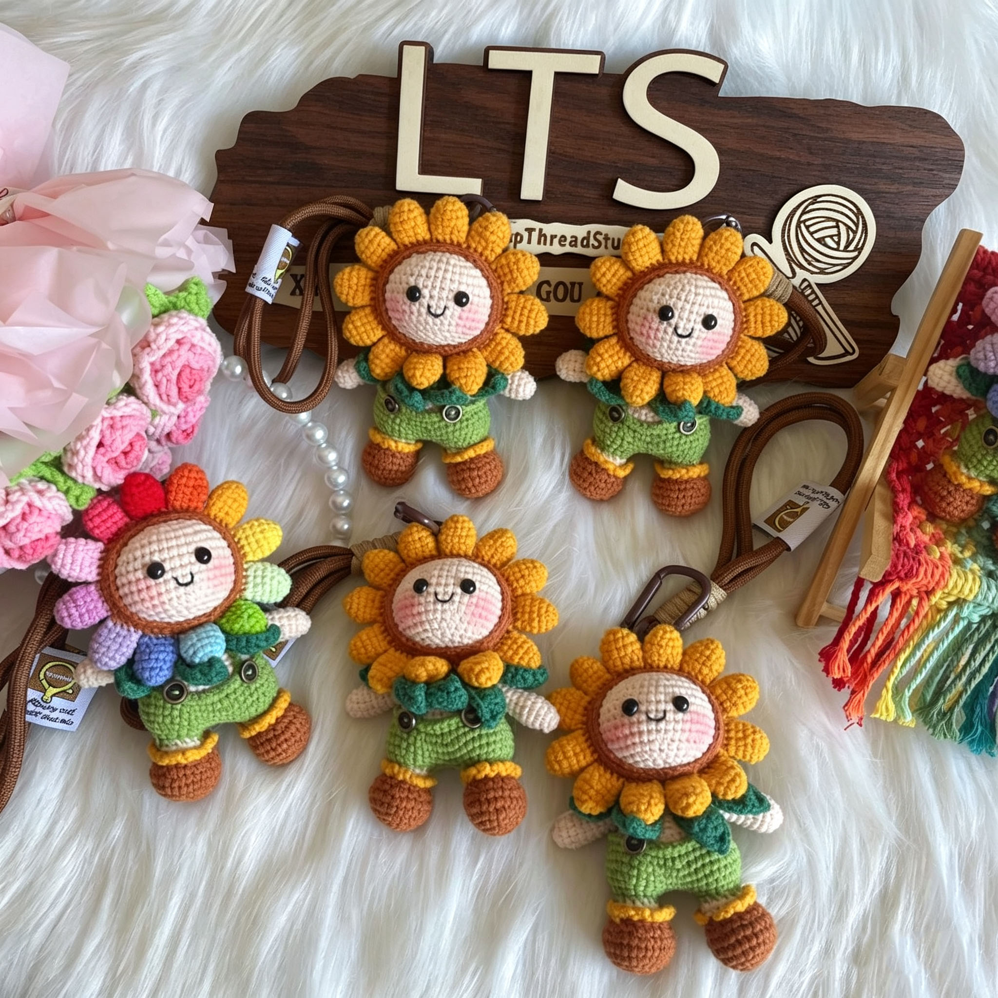 Handmade Crochet Sunflower Doll Keychain | Cute Sunflower Plush Charm - Image 3