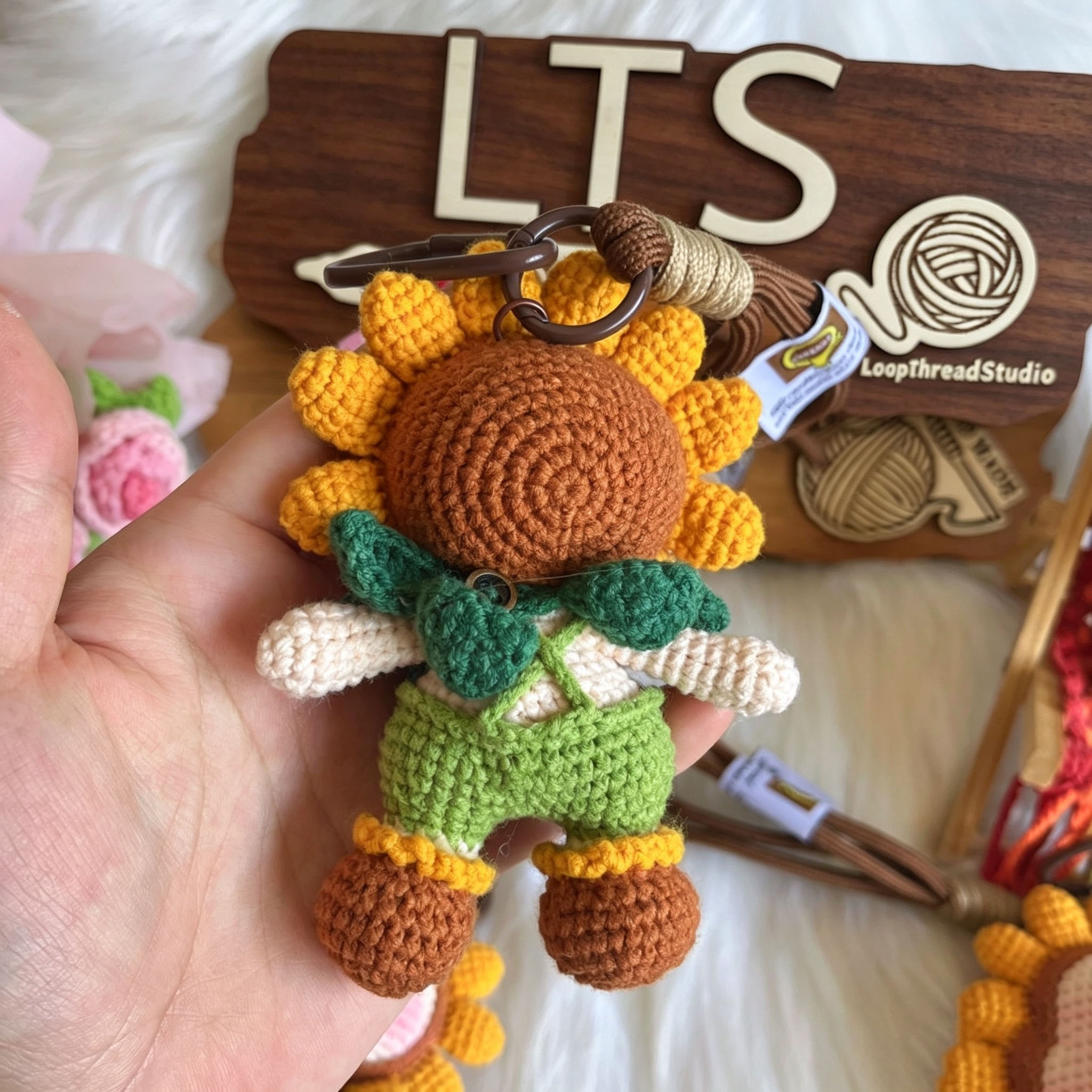Handmade Crochet Sunflower Doll Keychain | Cute Sunflower Plush Charm - Image 5