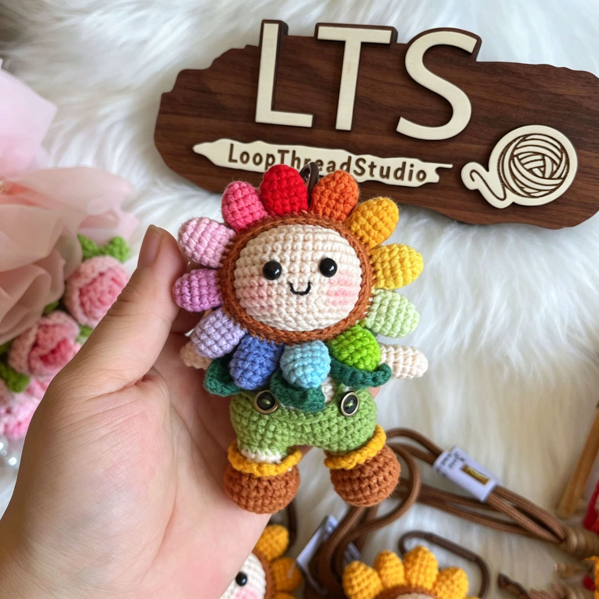 Handmade Crochet Sunflower Doll Keychain | Cute Sunflower Plush Charm - Image 8
