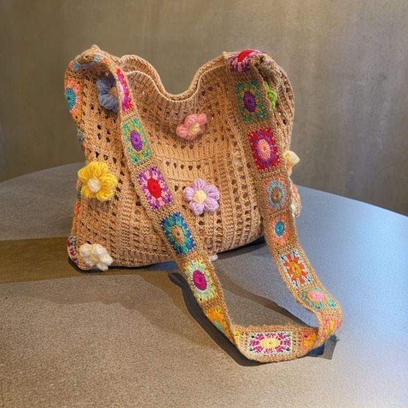 Handmade Crochet Tote Bag | Floral Granny Square Shoulder Bag - Image 10