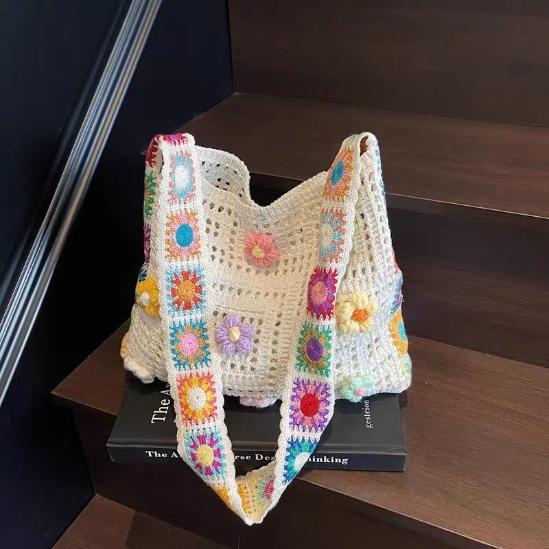 Handmade Crochet Tote Bag | Floral Granny Square Shoulder Bag - Image 12