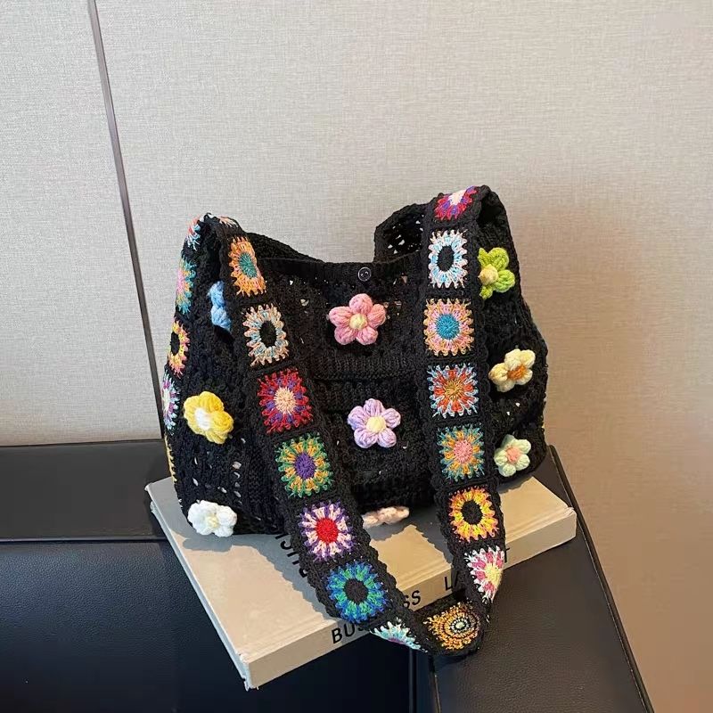 Handmade Crochet Tote Bag | Floral Granny Square Shoulder Bag - Image 4