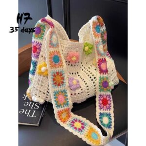 Handmade Crochet Tote Bag | Floral Granny Square Shoulder Bag