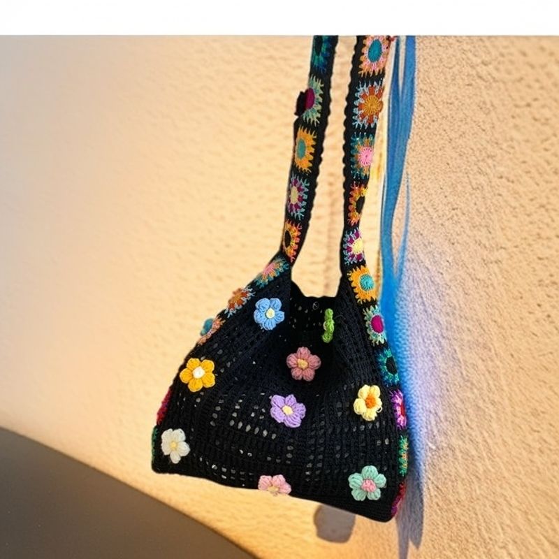 Handmade Crochet Tote Bag | Floral Granny Square Shoulder Bag - Image 5