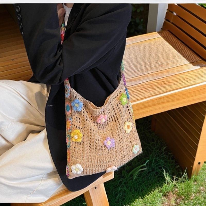 Handmade Crochet Tote Bag | Floral Granny Square Shoulder Bag - Image 6