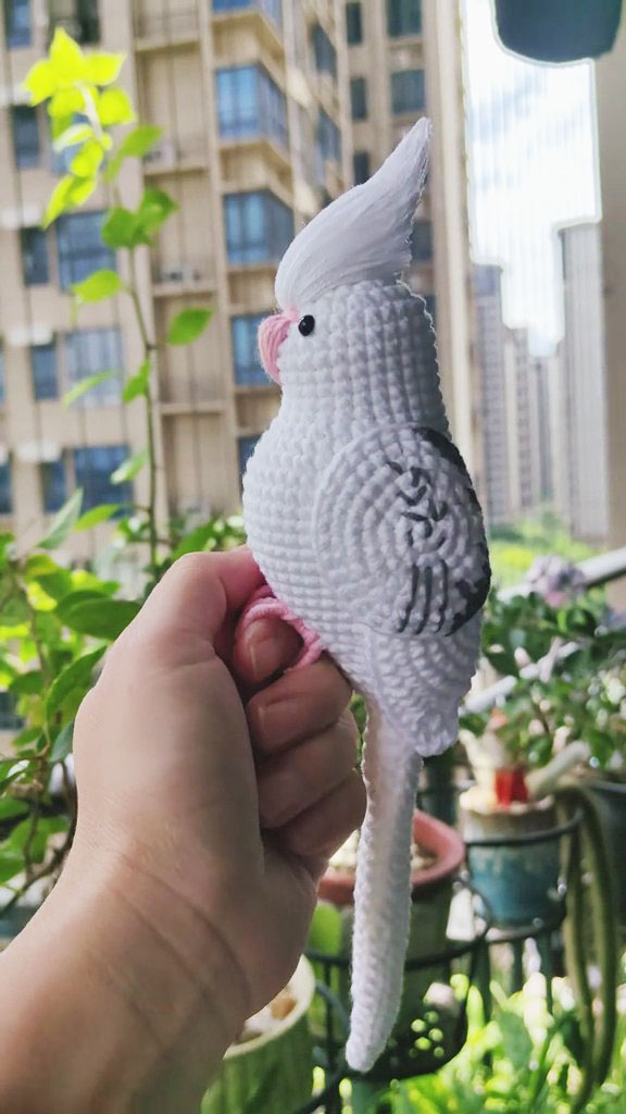 Custom Crochet White Cockatiel – Handmade Bird Plush, Small Keychain with Bell or Large Display, Personalized Pet Portrait - Image 4
