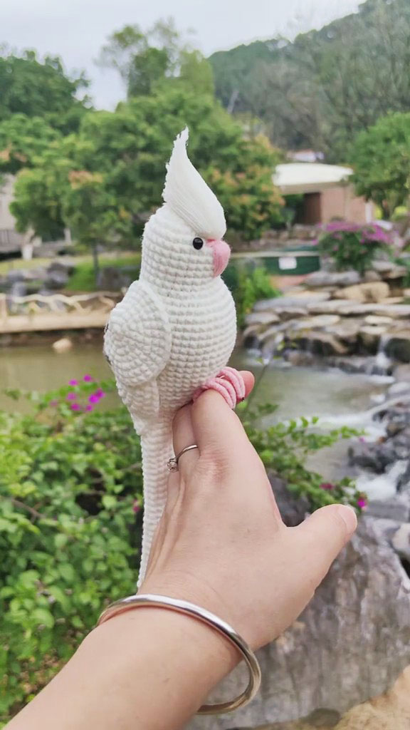 Custom Crochet White Cockatiel – Handmade Bird Plush, Small Keychain with Bell or Large Display, Personalized Pet Portrait - Image 7