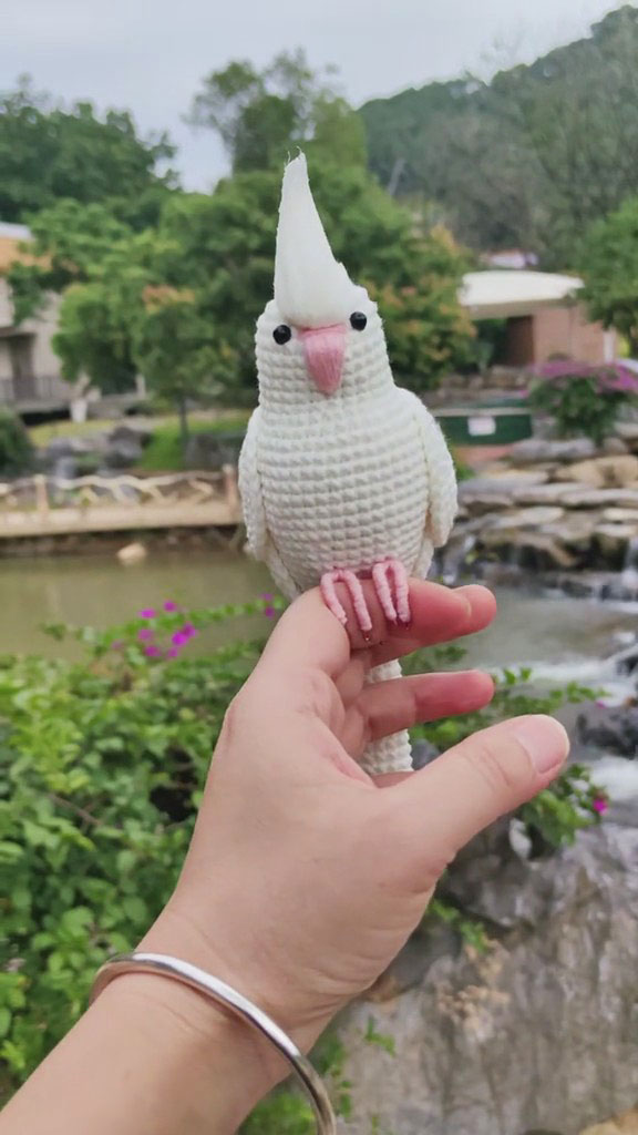 Custom Crochet White Cockatiel – Handmade Bird Plush, Small Keychain with Bell or Large Display, Personalized Pet Portrait - Image 8