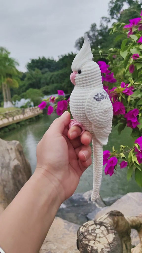 Custom Crochet White Cockatiel – Handmade Bird Plush, Small Keychain with Bell or Large Display, Personalized Pet Portrait - Image 9