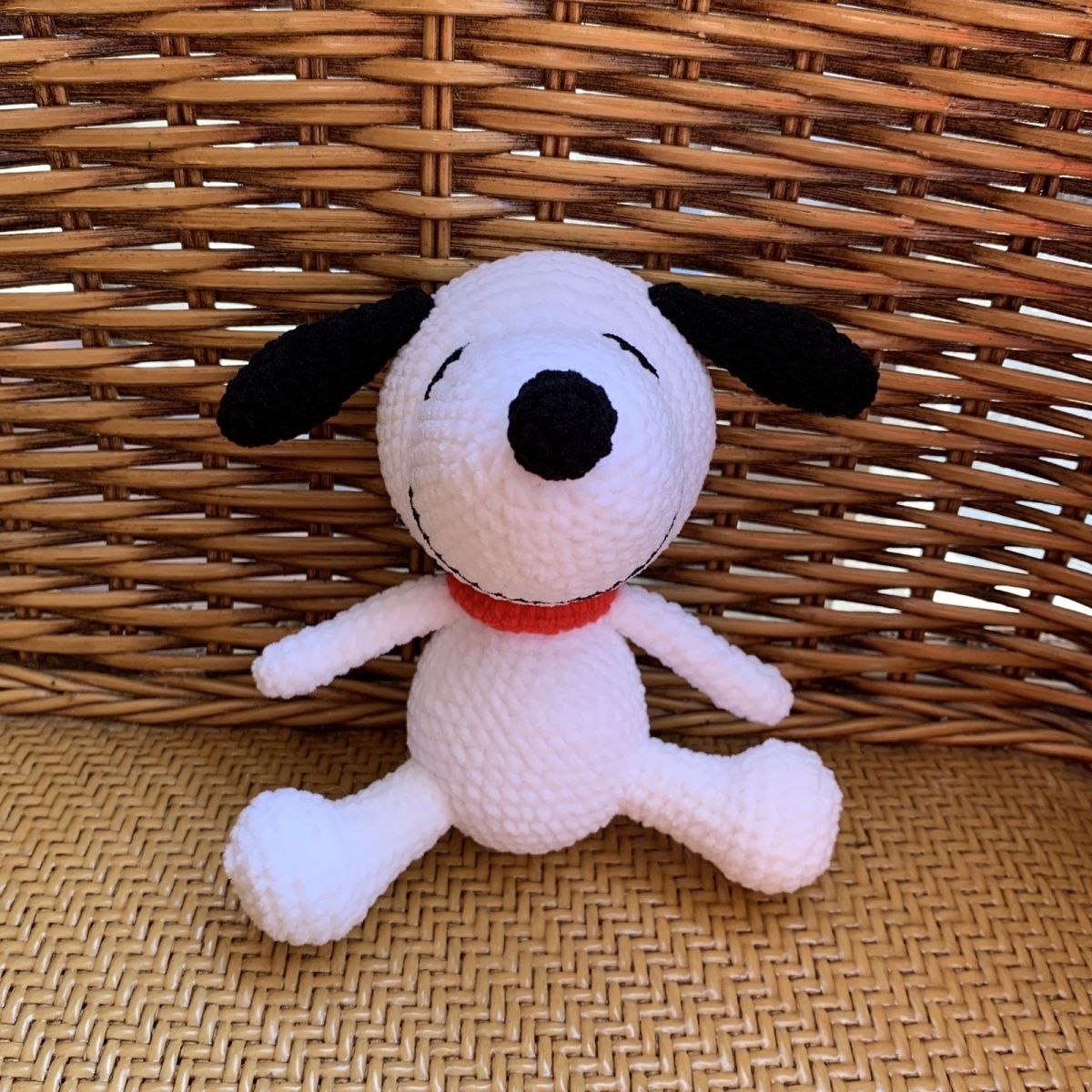 Handmade Crochet White Dog Plush | Cute Cartoon Dog with Red Collar