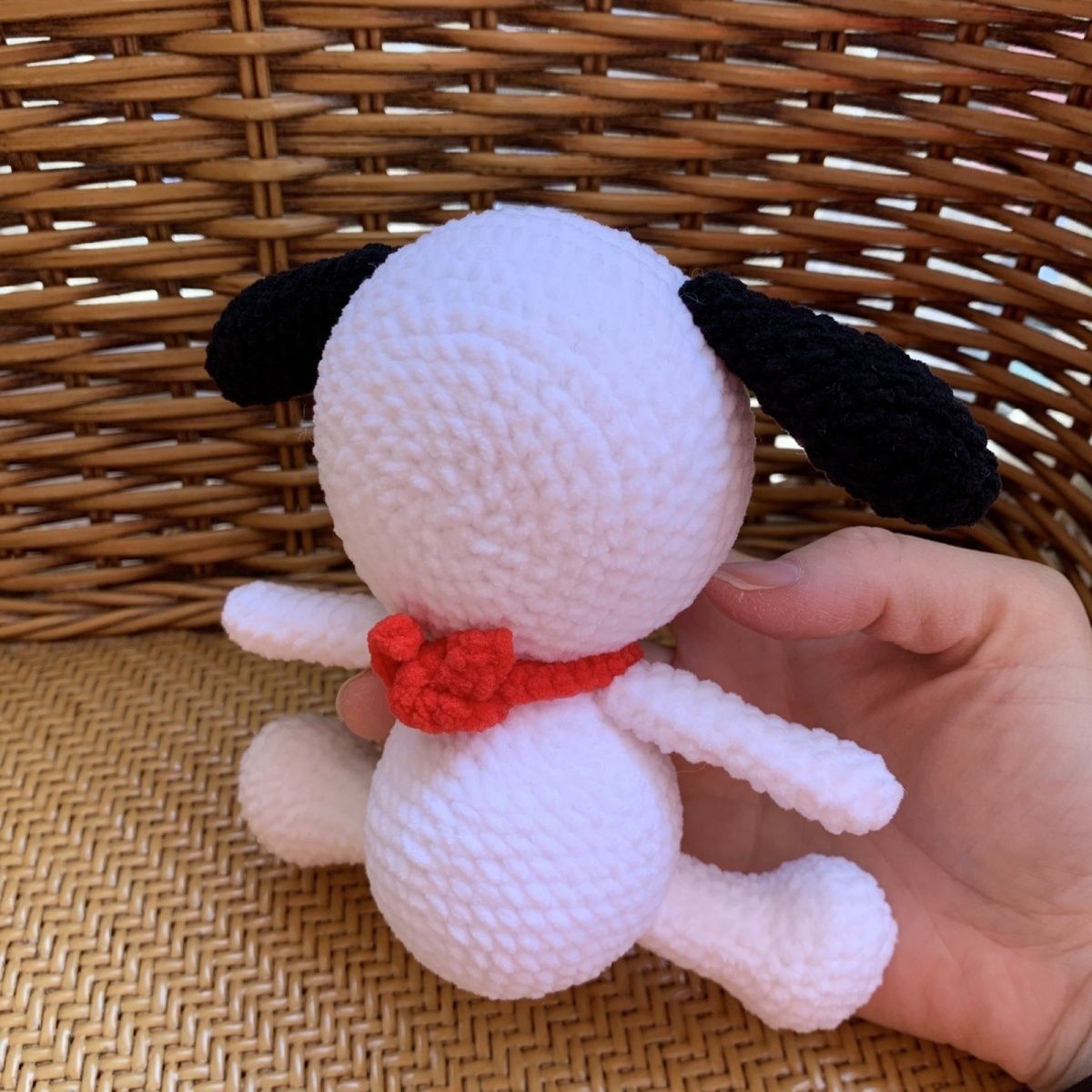Handmade Crochet White Dog Plush | Cute Cartoon Dog with Red Collar - Image 2