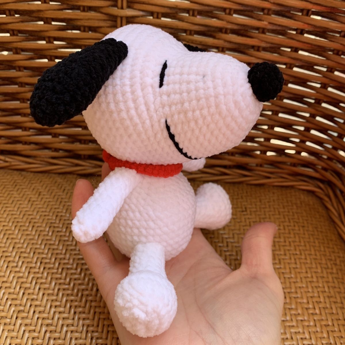 Handmade Crochet White Dog Plush | Cute Cartoon Dog with Red Collar - Image 6