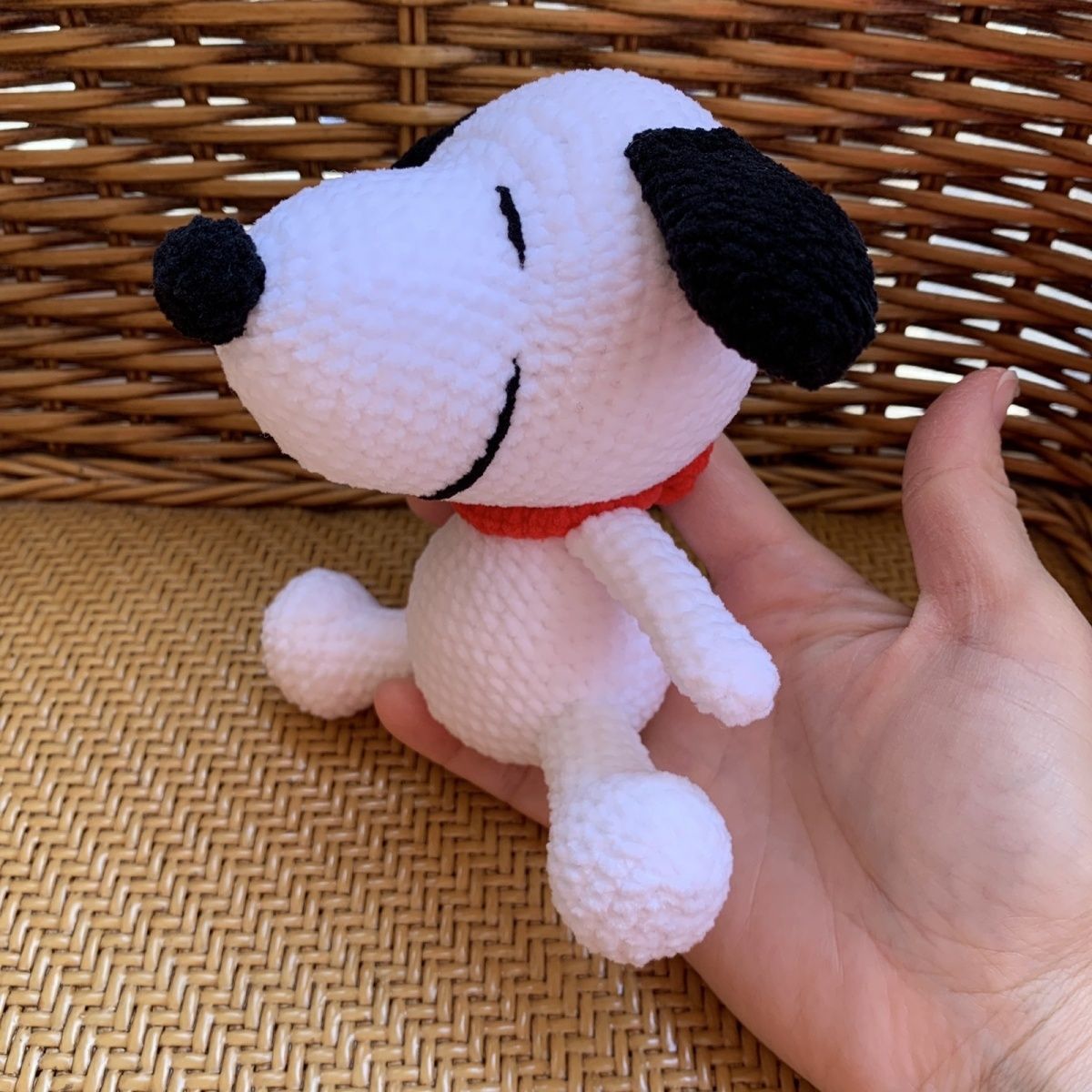 Handmade Crochet White Dog Plush | Cute Cartoon Dog with Red Collar - Image 8