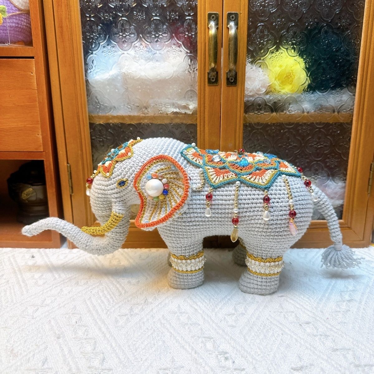 Luxury Handmade Crochet Elephant | Beaded Bohemian Home Decor & Collectible - Image 11