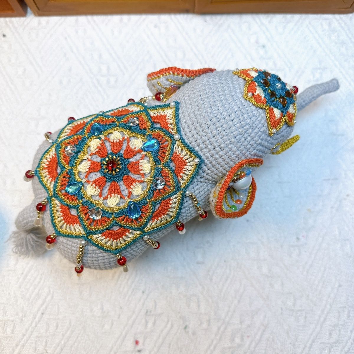 Luxury Handmade Crochet Elephant | Beaded Bohemian Home Decor & Collectible - Image 12