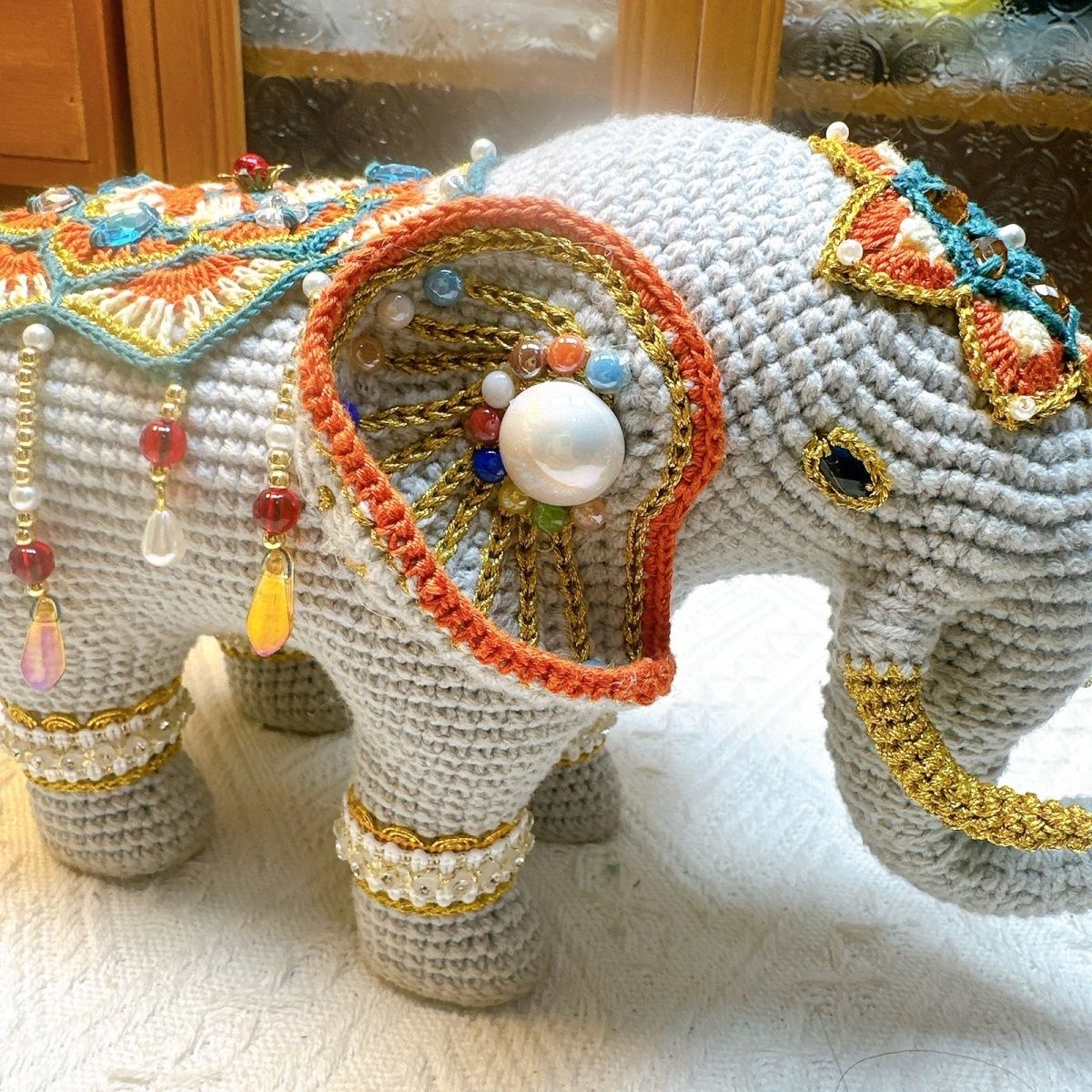 Luxury Handmade Crochet Elephant | Beaded Bohemian Home Decor & Collectible - Image 13