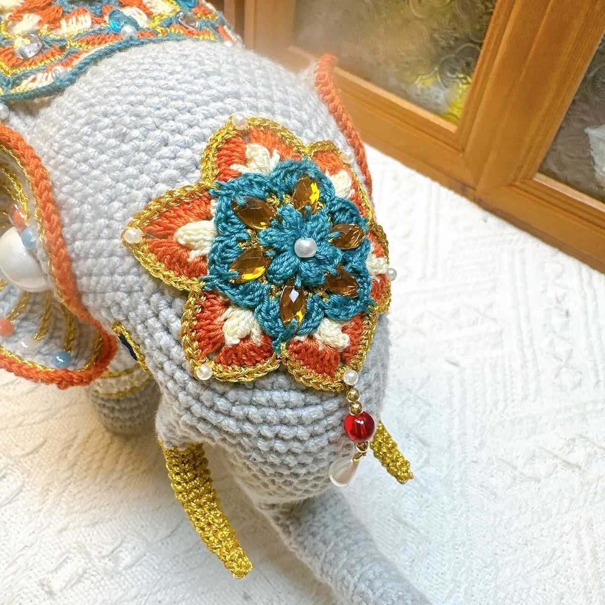 Luxury Handmade Crochet Elephant | Beaded Bohemian Home Decor & Collectible - Image 14