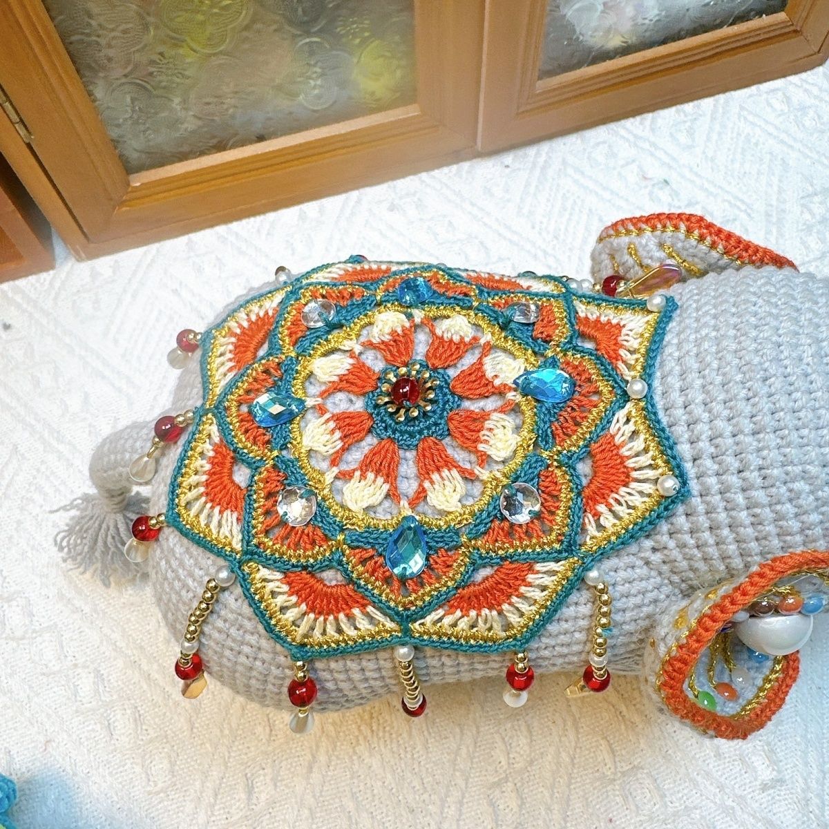 Luxury Handmade Crochet Elephant | Beaded Bohemian Home Decor & Collectible - Image 15