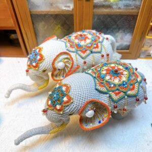 Luxury Handmade Crochet Elephant | Beaded Bohemian Home Decor & Collectible