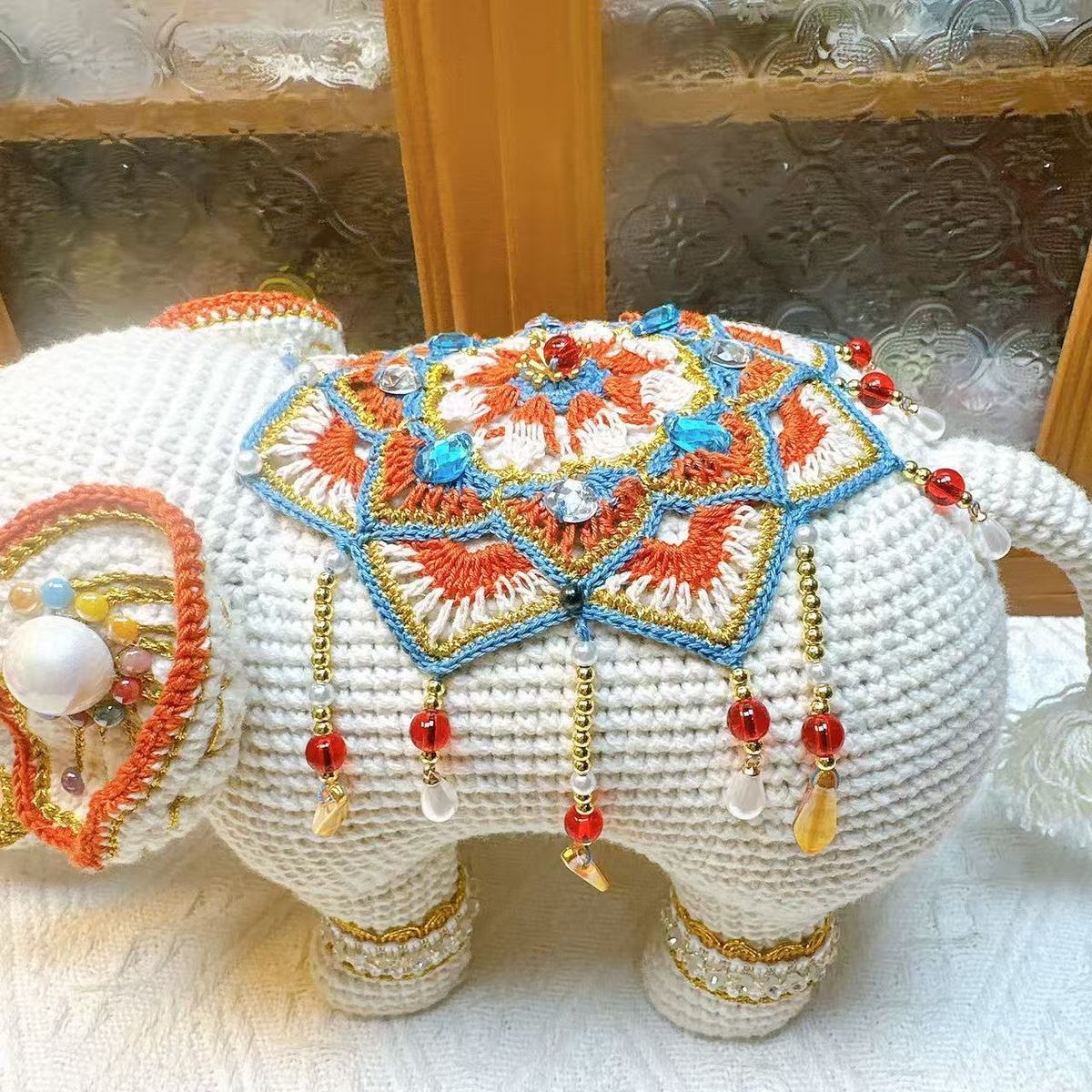 Luxury Handmade Crochet Elephant | Beaded Bohemian Home Decor & Collectible - Image 3