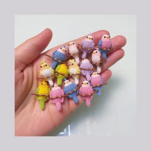 Mini Crochet Bird| Tiny Handmade Lace Yarn Bird Plush on Branch | 7 Colors | Custom Sizes Available
