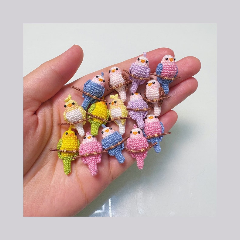 Mini Crochet Bird| Tiny Handmade Lace Yarn Bird Plush on Branch | 7 Colors | Custom Sizes Available