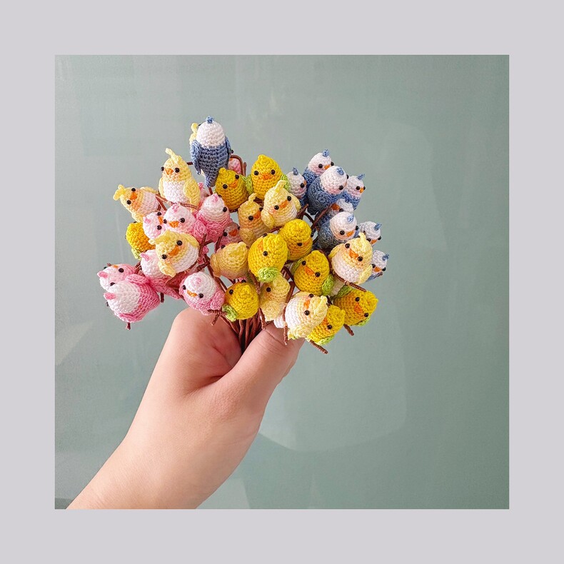 Mini Crochet Bird| Tiny Handmade Lace Yarn Bird Plush on Branch | 7 Colors | Custom Sizes Available - Image 5