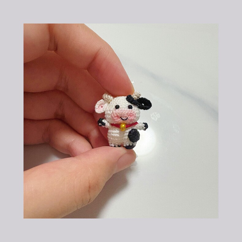 Mini Crochet Cow | Tiny Handmade Lace Yarn Cow Plush - Image 2