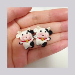 Mini Crochet Cow | Tiny Handmade Lace Yarn Cow Plush