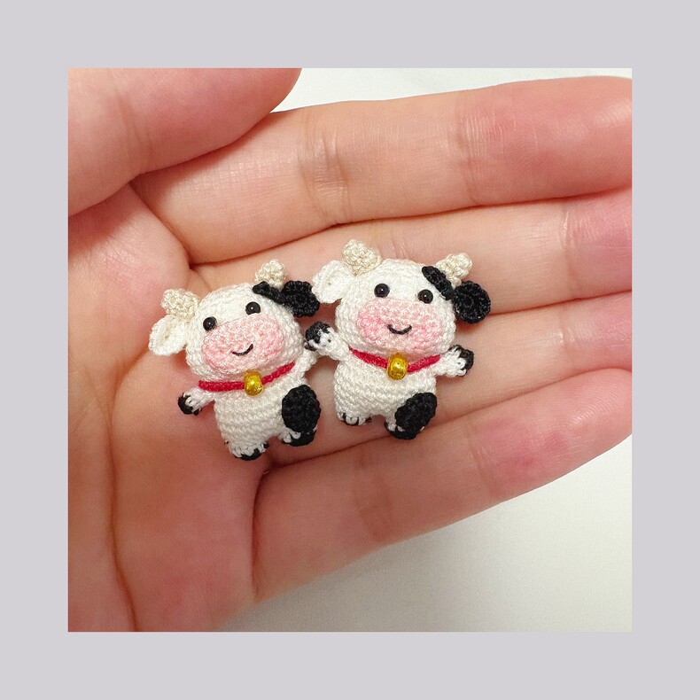 Mini Crochet Cow | Tiny Handmade Lace Yarn Cow Plush