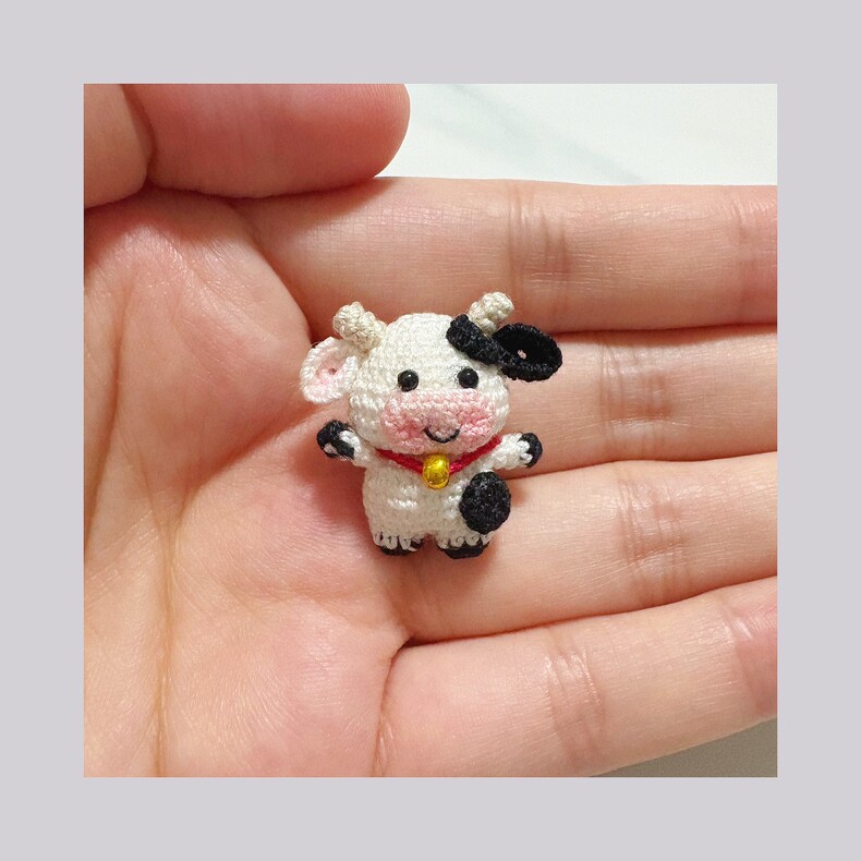 Mini Crochet Cow | Tiny Handmade Lace Yarn Cow Plush - Image 3