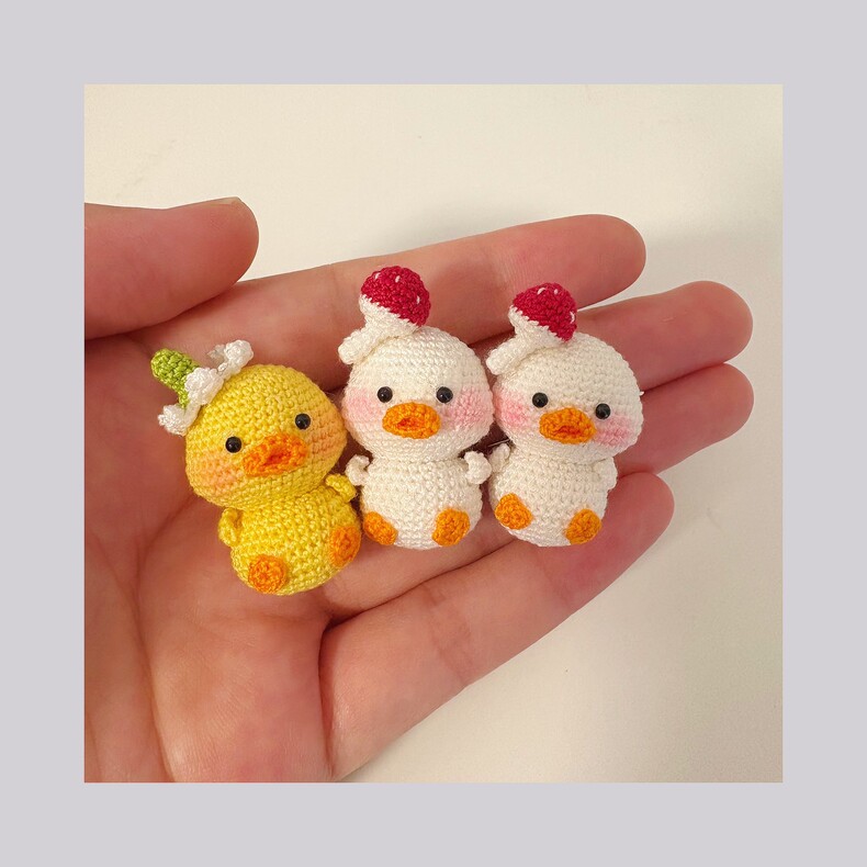 Mini Crochet Duck | Tiny Handmade Knitted Duckling with Hat | 3 Colors - Image 3